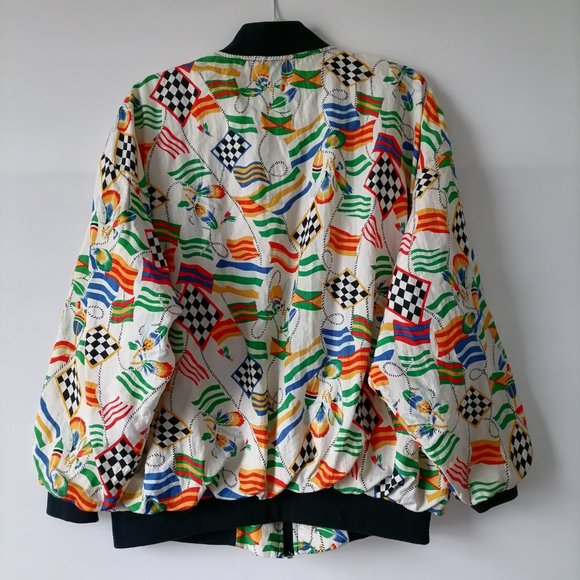 Adolfo Sport Womens Multicolor Naytical Flags Sailing Windbreaker Jacket Size L - Picture 4 of 6